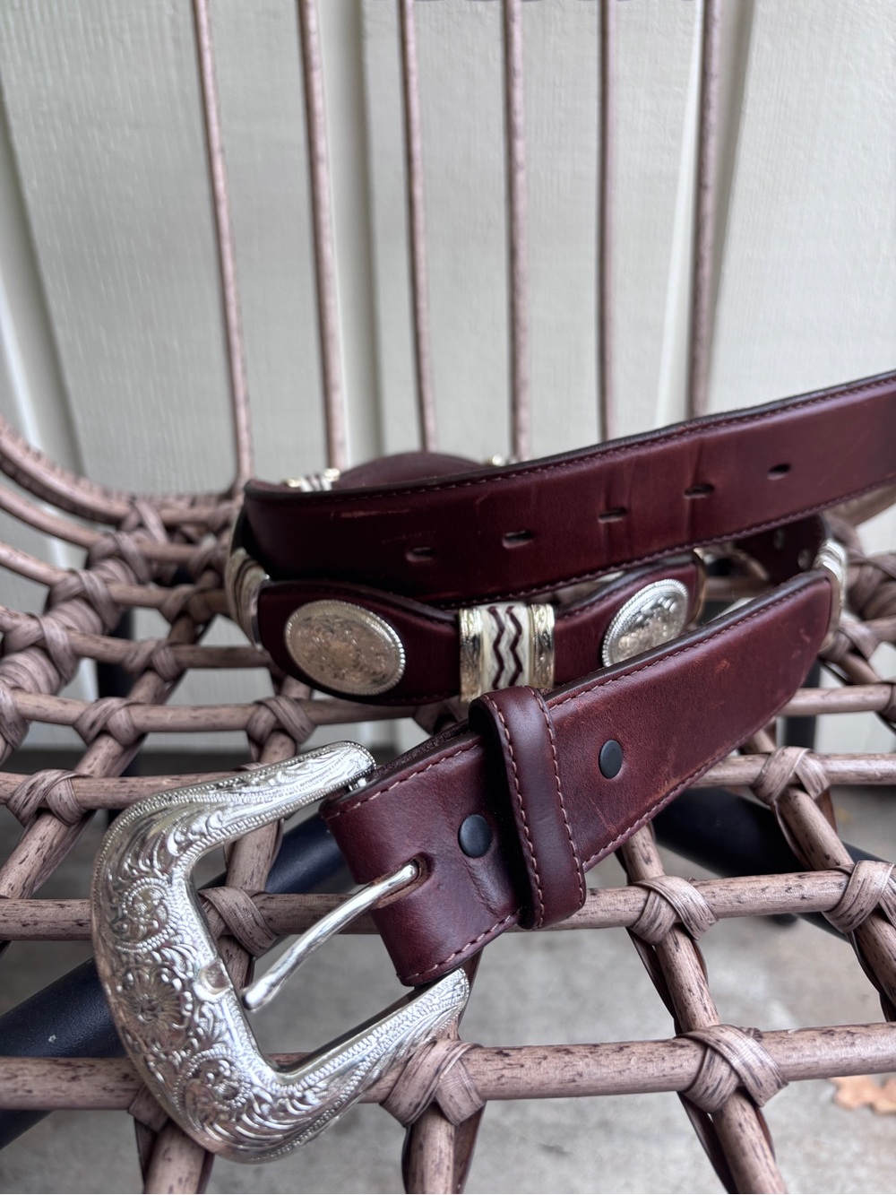 Tony Lama Brown Leather Western Belt with Engraved Silver Buckle
